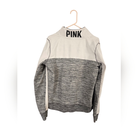 PINK VICTORIAS SECRET Women's Large 1/4 ZIP Gray Pullover Sweatshirt - Picture 3 of 5